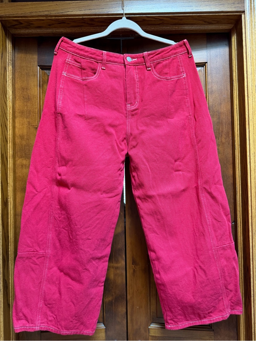 TALULAH Barrel Jeans in Bright Red, Size Medium